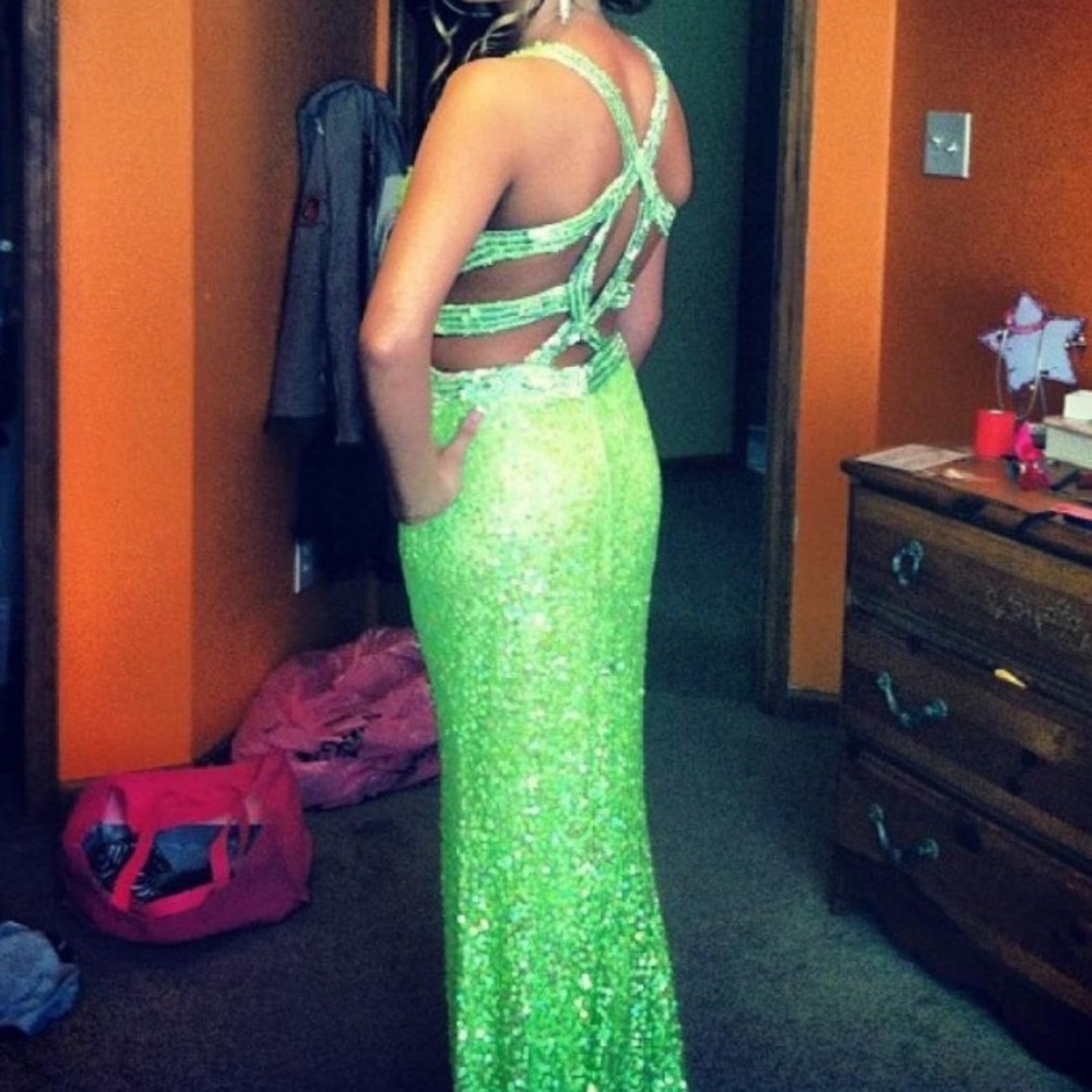 Prom dress. Lime green. Open gorgeous back.